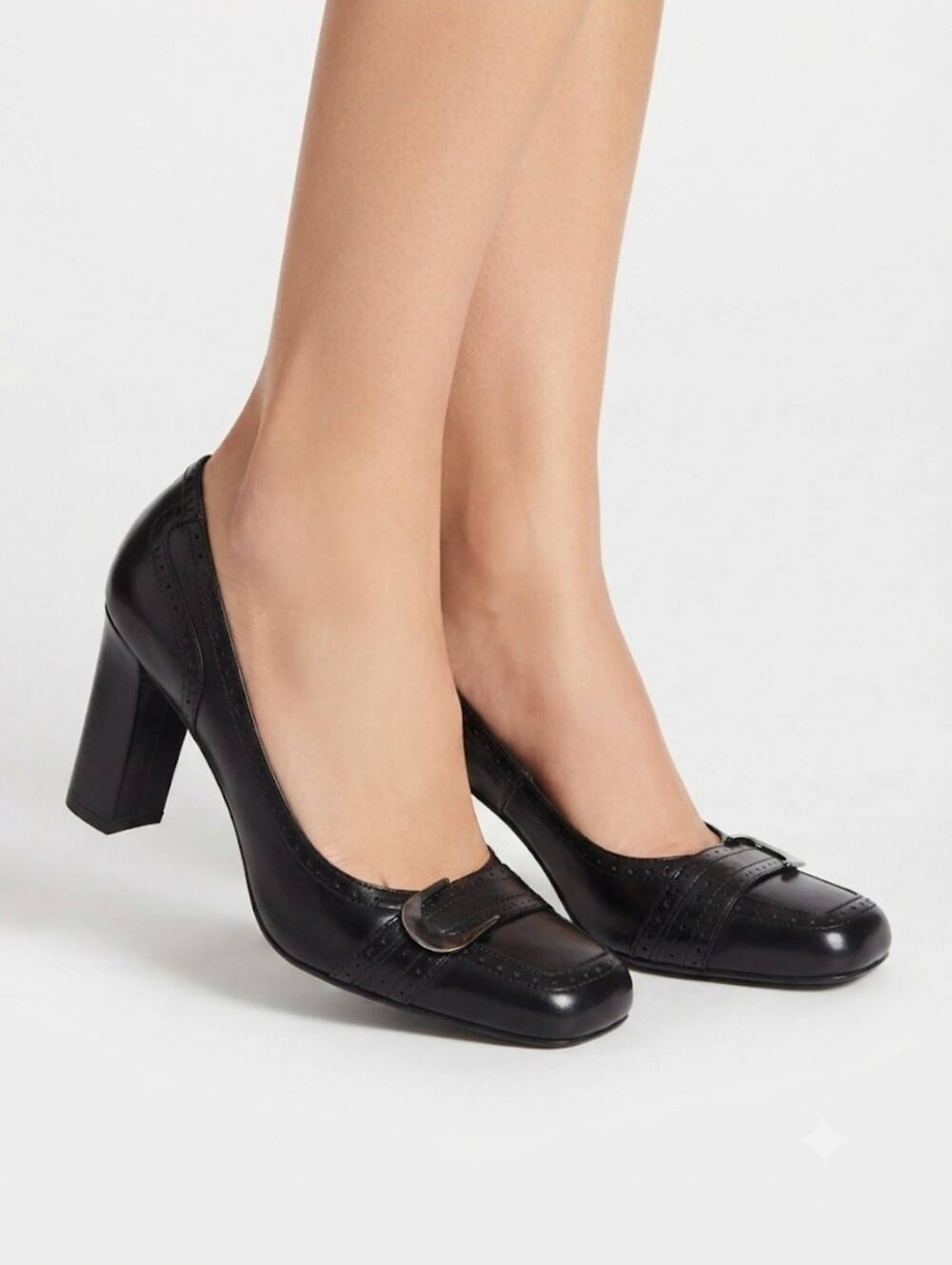 Y2K Via Spiga Black Leather Block Heel Pumps Size 6.5